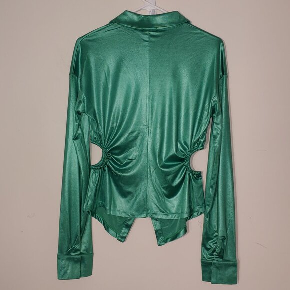 Avra Milano Melissa Collared V-Neck Long Sleeves Green Blouse Size L - Picture 5 of 5